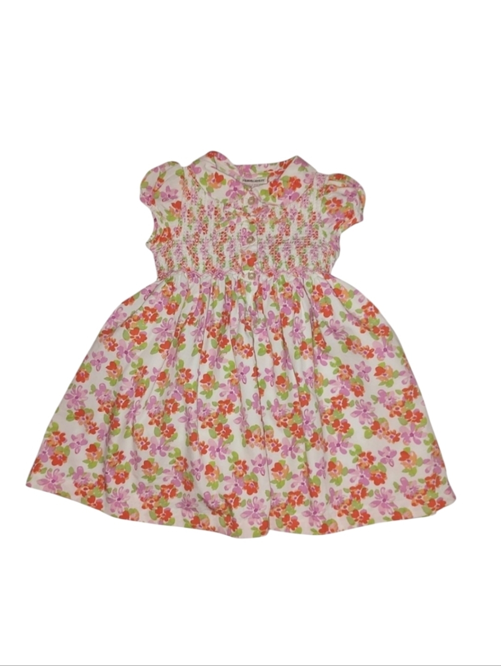 Laura Ashley Smocked Floral Baby Dress - Pink and Orange